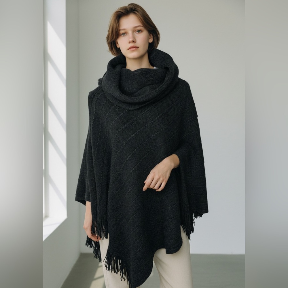BCBGMaxAzria Black Knit Poncho NWT